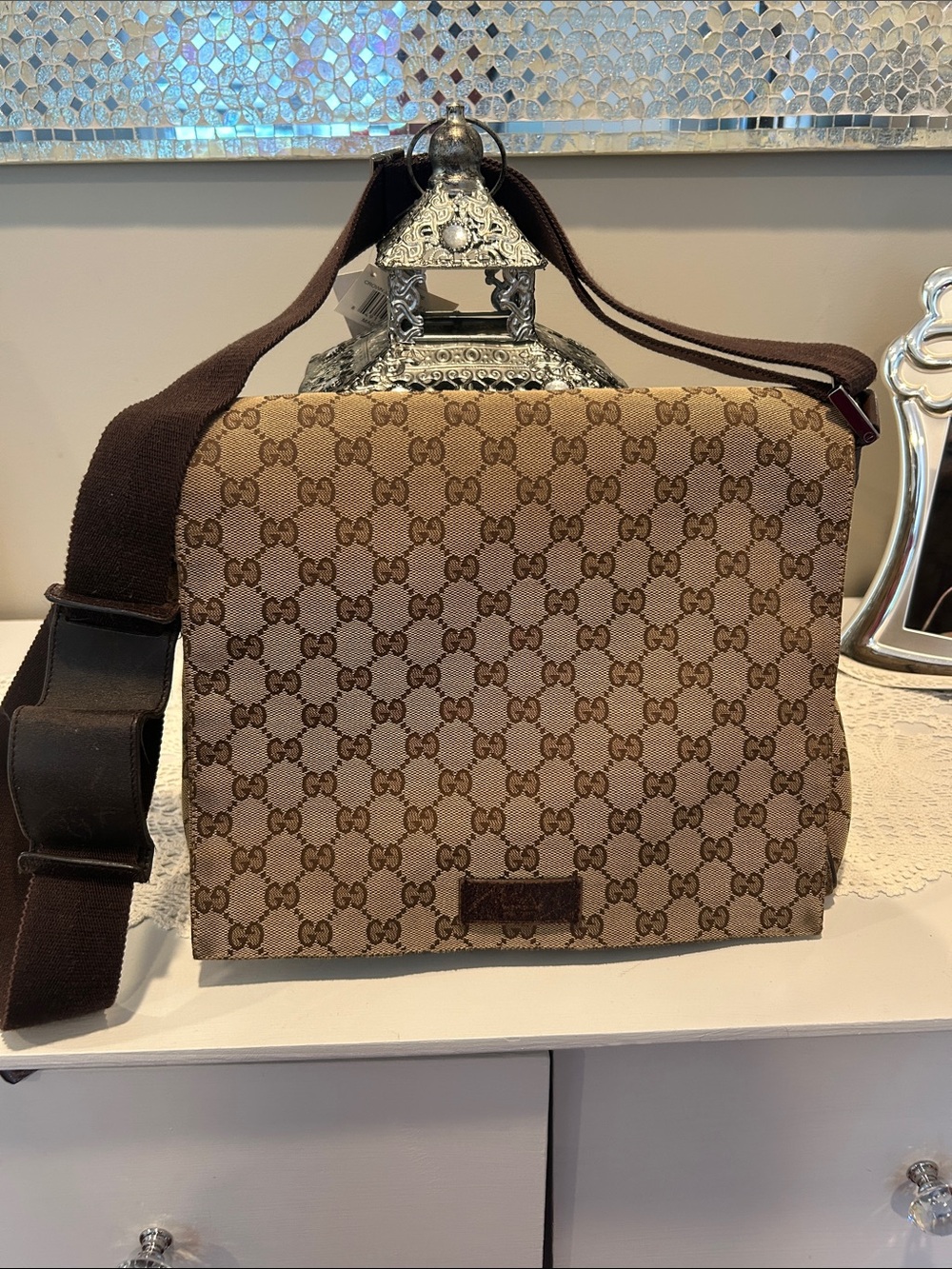 Gucci Beige & Brown GG Canvas Messenger Bag